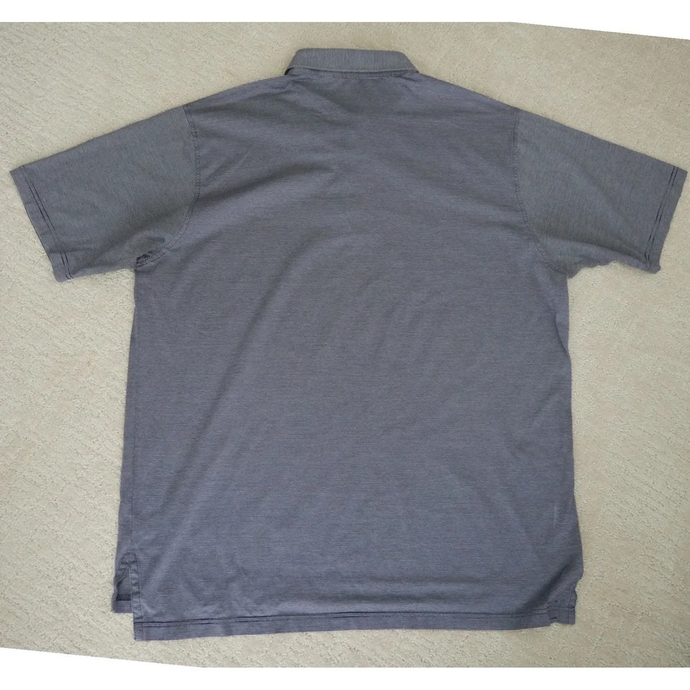 Peter Millar Mens XL Navy Blue White Striped Cotton Polo PCG‎ Crest Golf Shirt